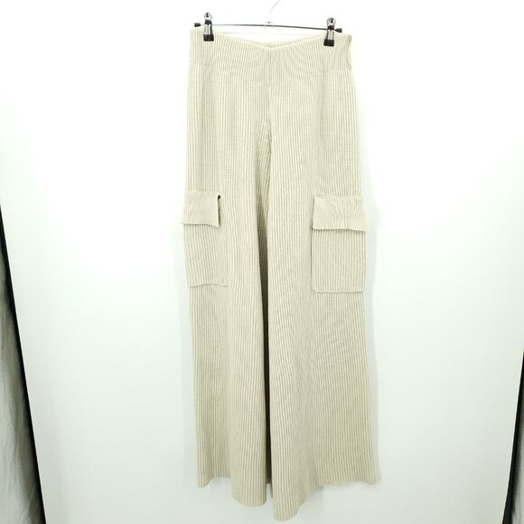 House Of CB Mckenzie Ribbed Wide Leg Utility Trousers M Oatmeal/Khaki/Natural - Picture 2 of 16